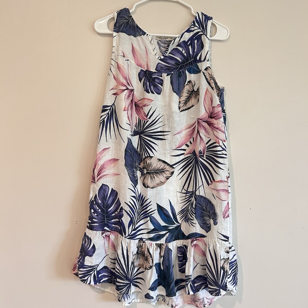 Lungo L'arno Linen Dress Sz S Tropical Beachy Lightweight Sleeveless Italy Made